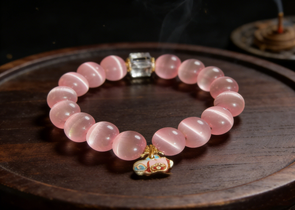 Pink Insight Tibetan Cat’s Eye Blessing Bracelet