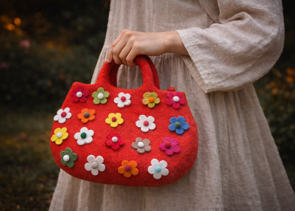 Himalayan Blessing Bloom Wool Felt Bag