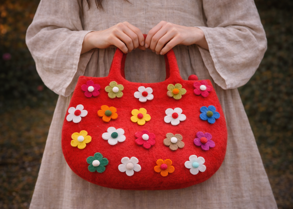 Himalayan Blessing Bloom Wool Felt Bag