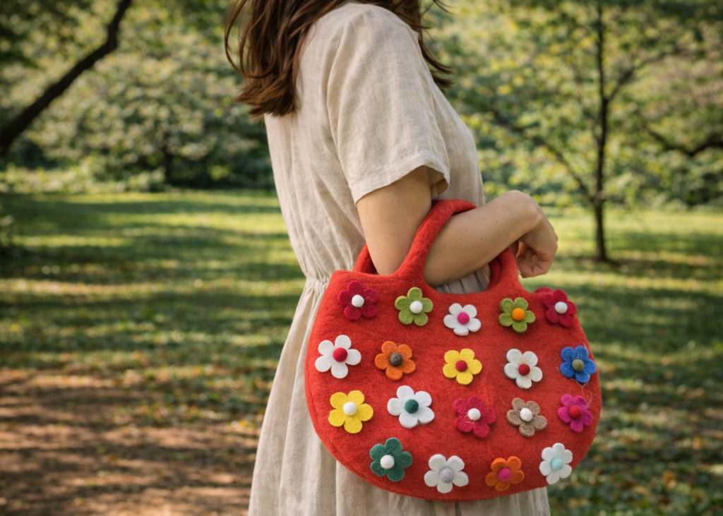 Himalayan Blessing Bloom Wool Felt Bag