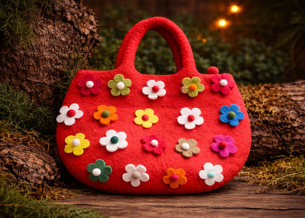Himalayan Blessing Bloom Wool Felt Bag