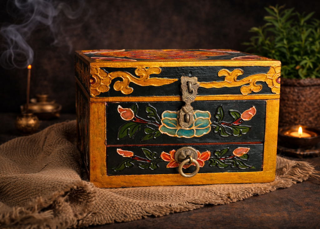 Sacred Tibetan Double-Layer Wooden Box