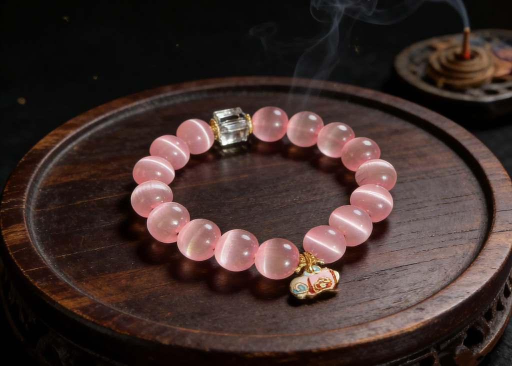 Pink Insight Tibetan Cat’s Eye Blessing Bracelet