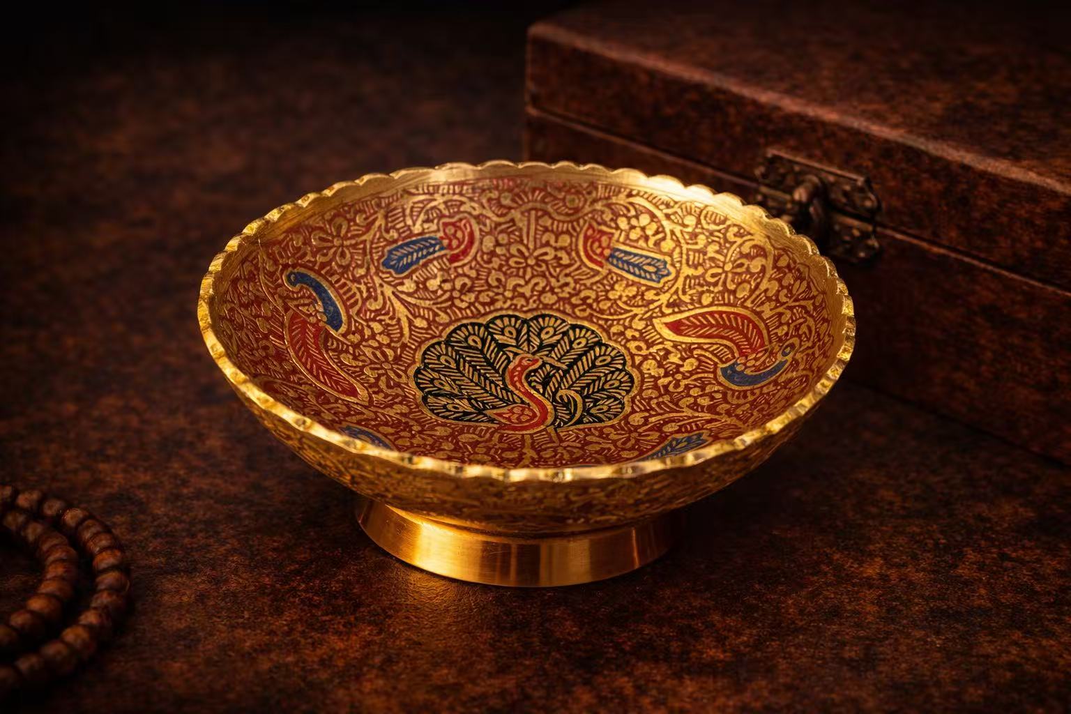 Auspicious Wealth Peacock Copper Bowl