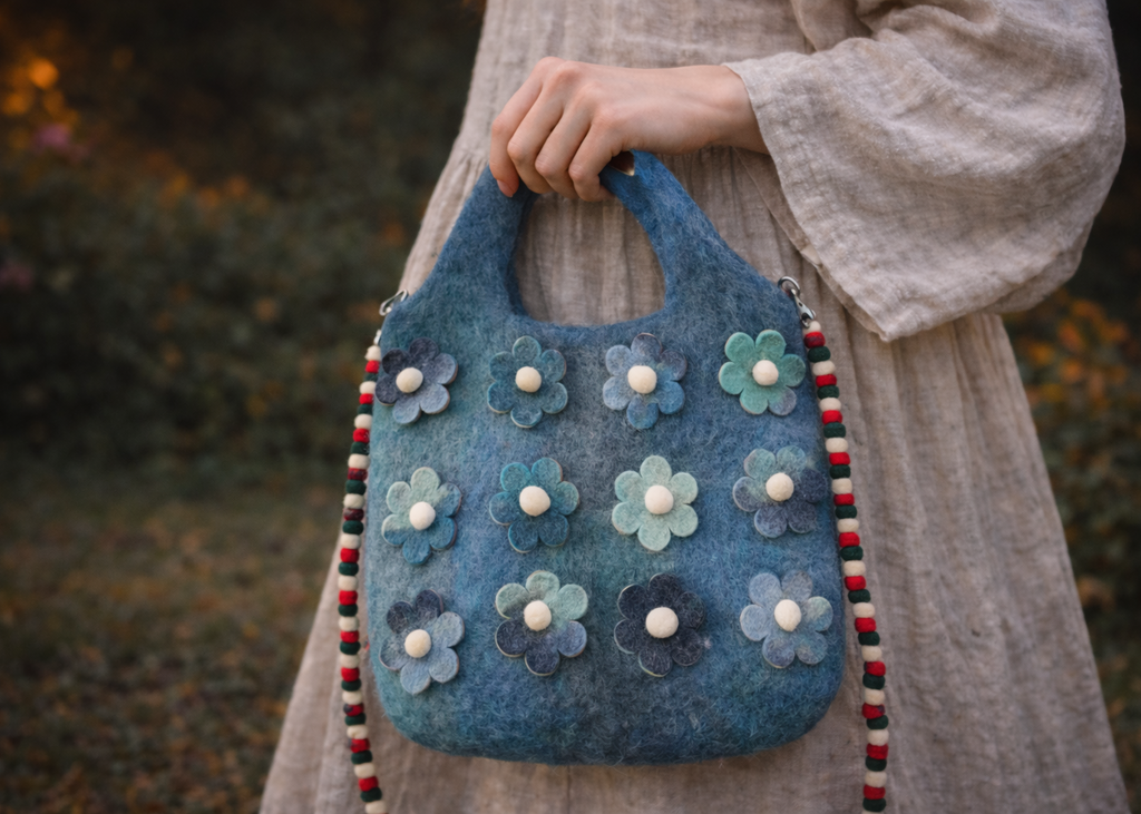 Himalayan Skyblossom Wool Felt Bag