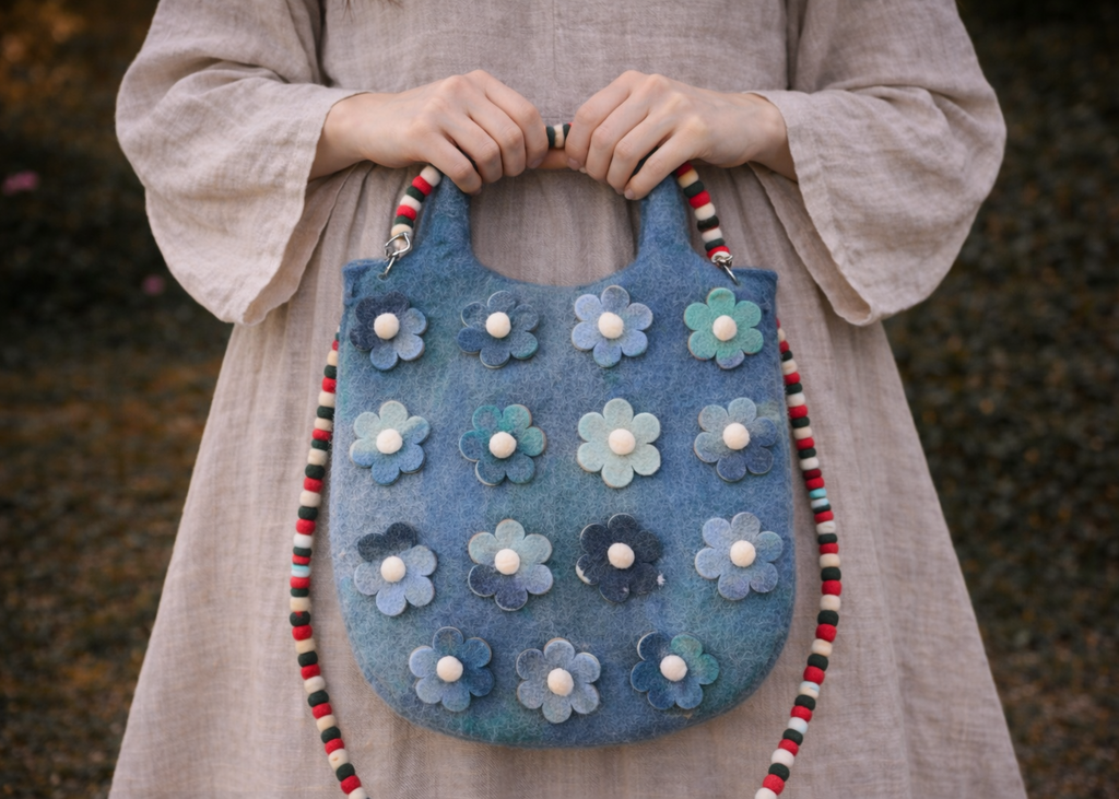 Himalayan Skyblossom Wool Felt Bag