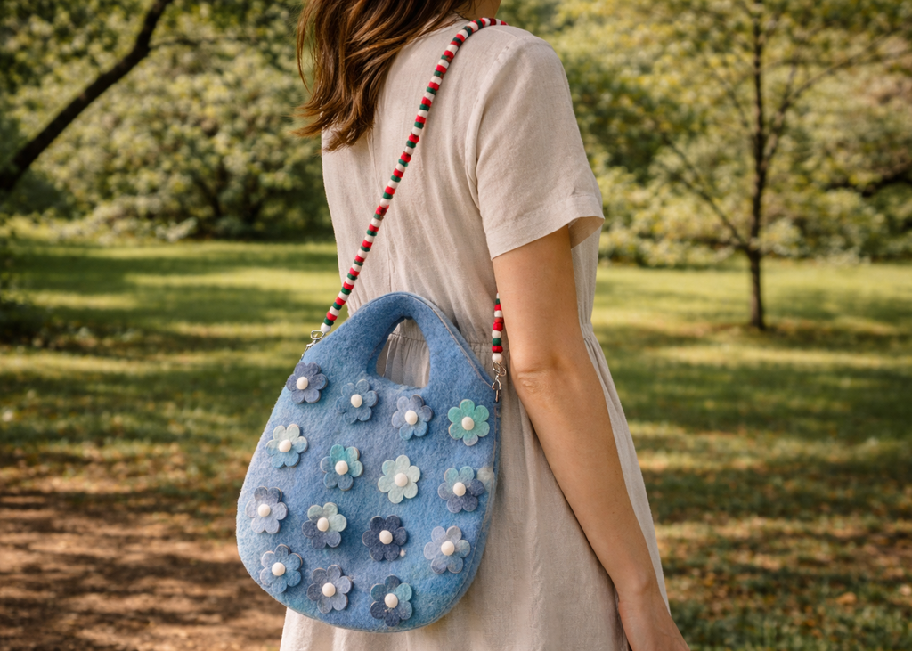 Himalayan Skyblossom Wool Felt Bag