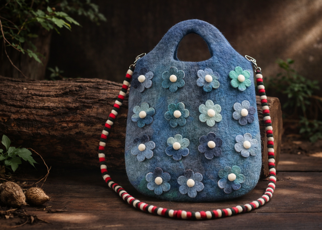 Himalayan Skyblossom Wool Felt Bag