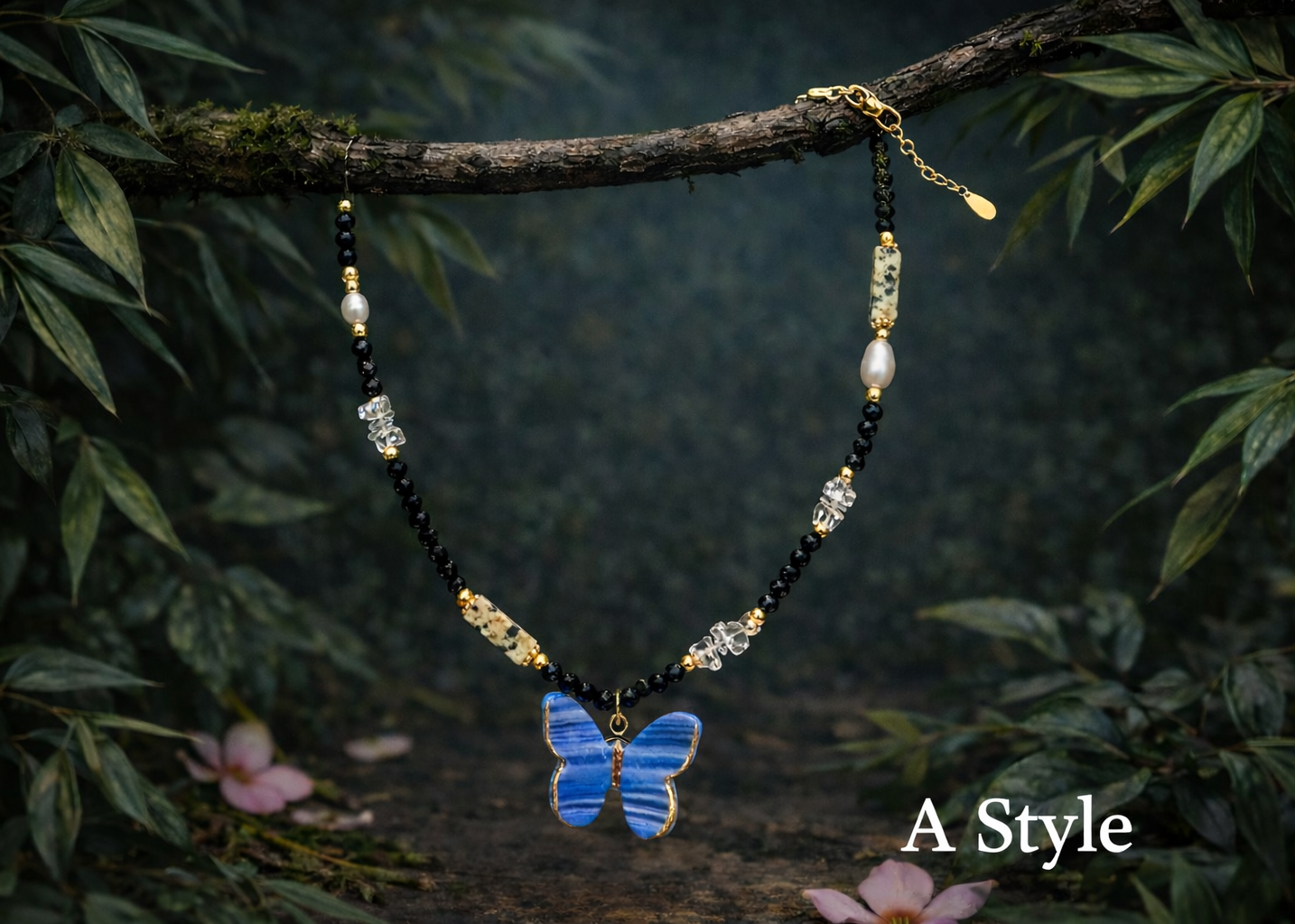 Butterfly Whisper Hand-Painted Crystal Necklace