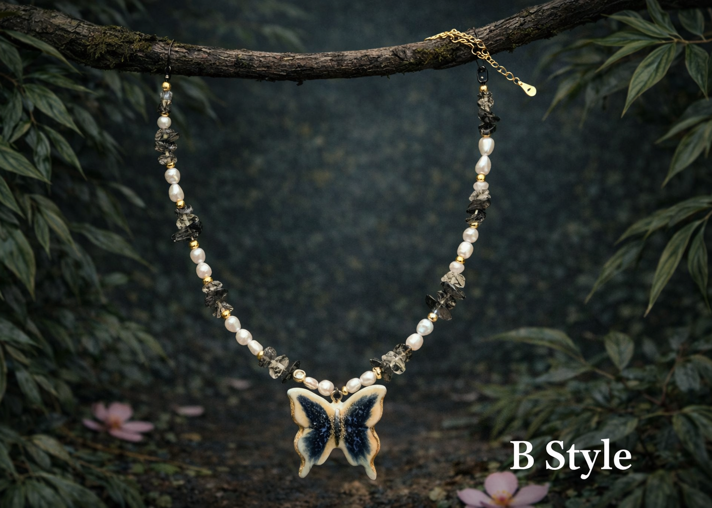 Butterfly Whisper Hand-Painted Crystal Necklace