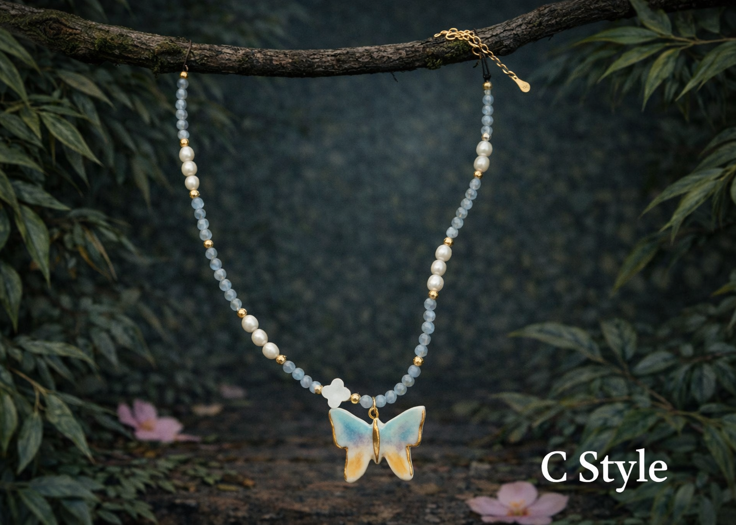 Butterfly Whisper Hand-Painted Crystal Necklace