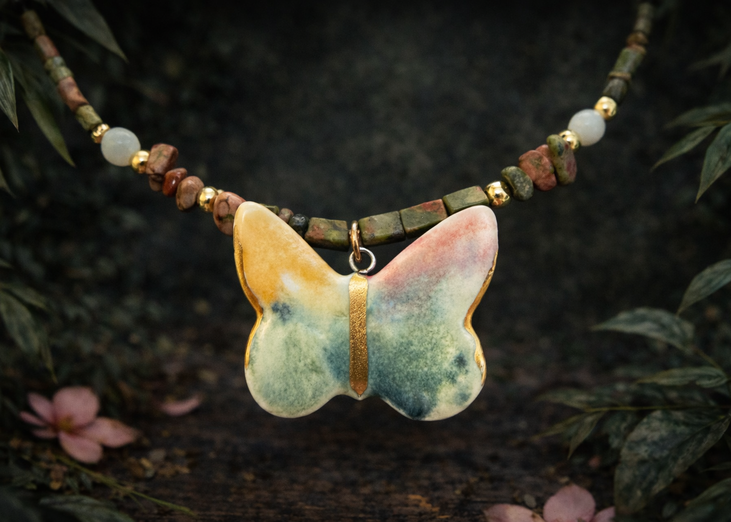 Butterfly Alight Ceramic Necklace