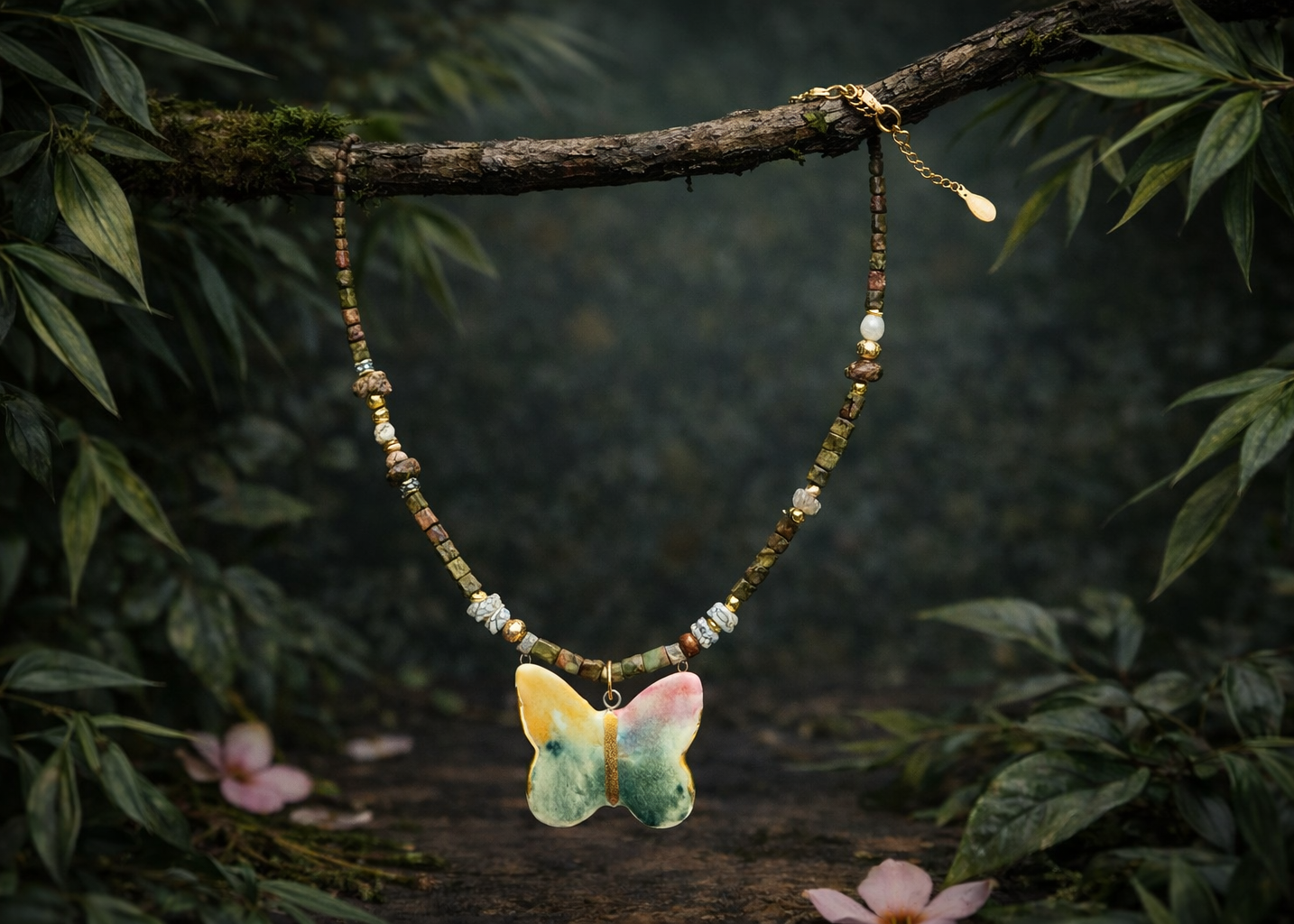 Butterfly Alight Ceramic Necklace