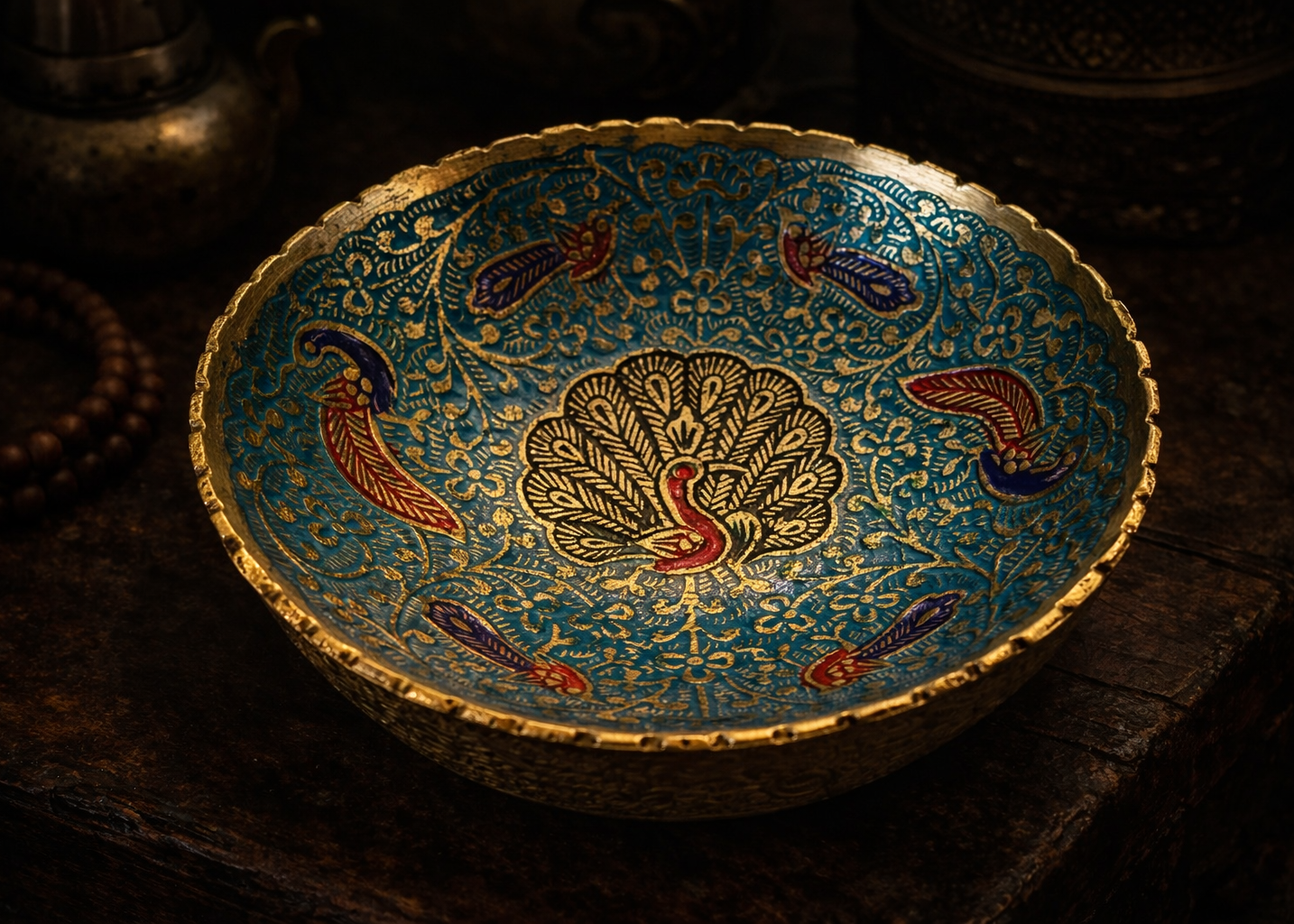 Auspicious Wealth Peacock Copper Bowl