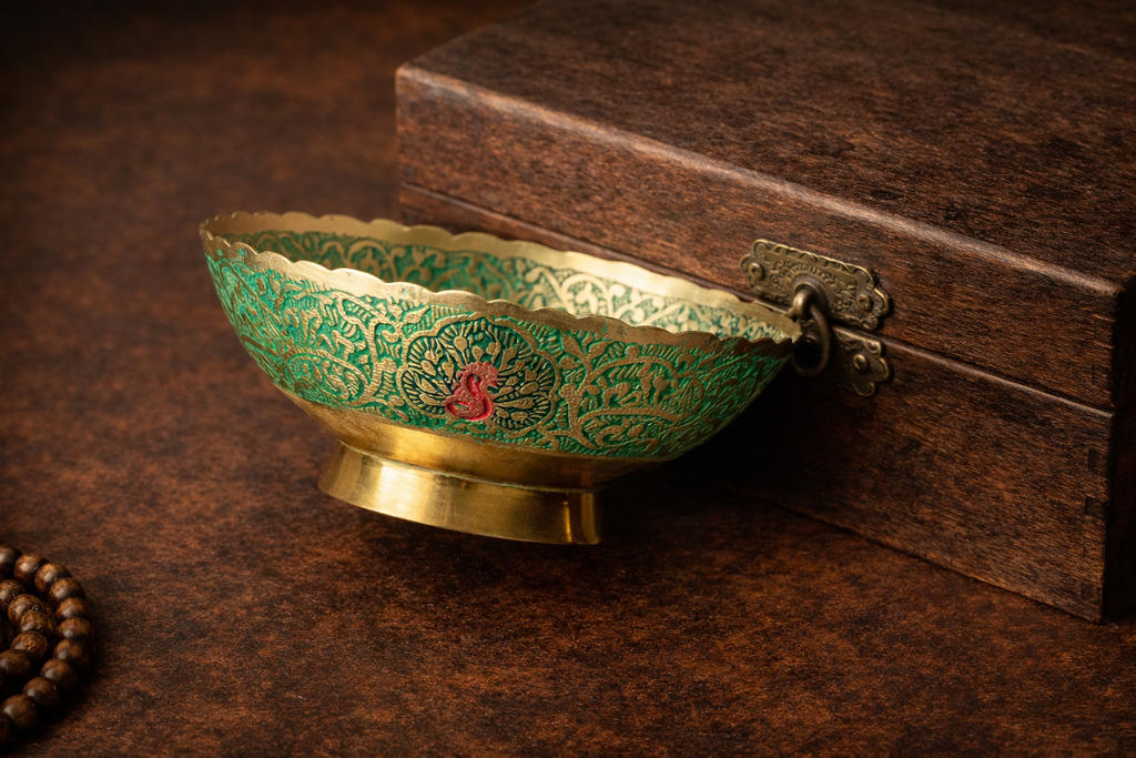Auspicious Wealth Peacock Copper Bowl