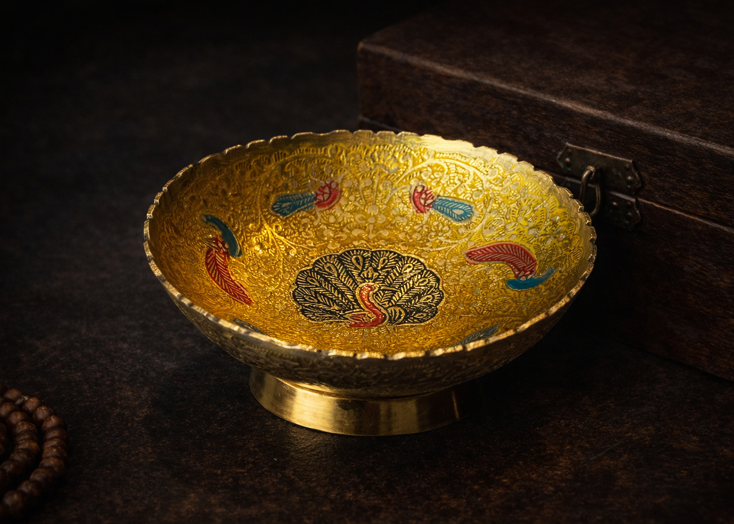 Auspicious Wealth Peacock Copper Bowl