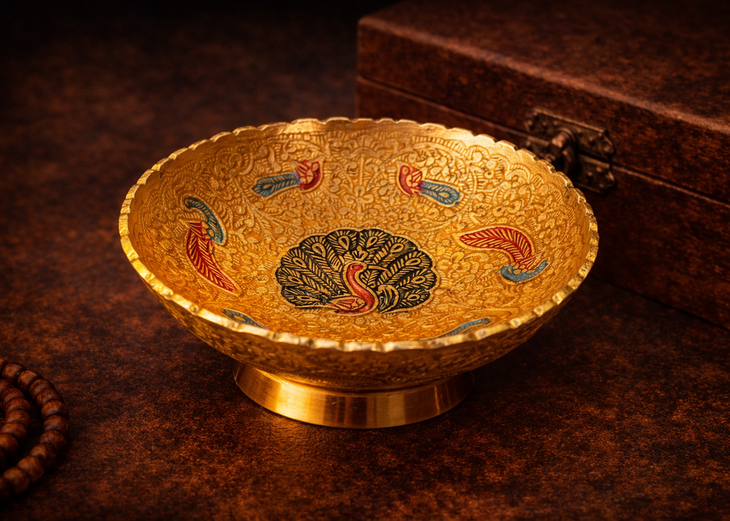 Auspicious Wealth Peacock Copper Bowl