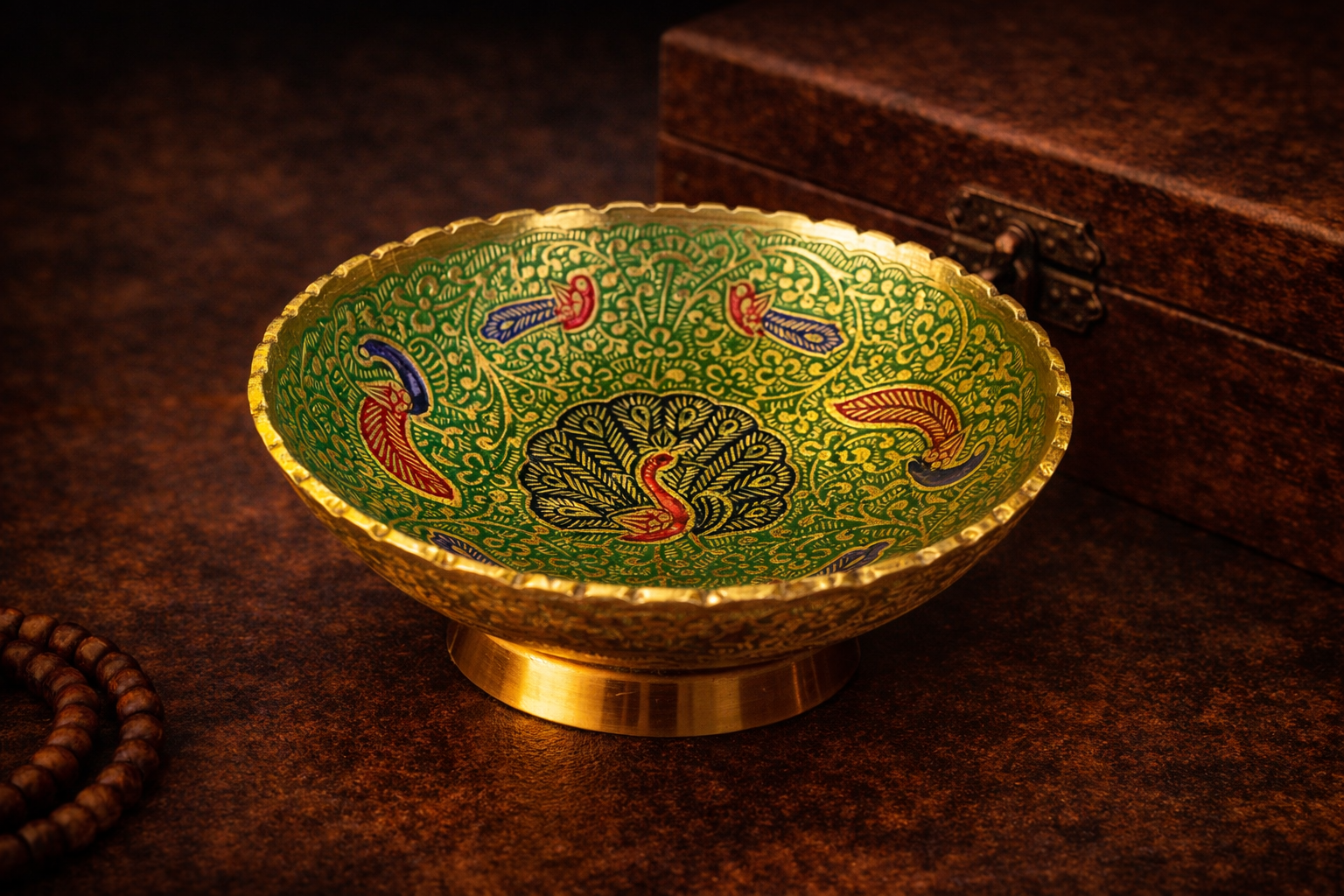 Auspicious Wealth Peacock Copper Bowl