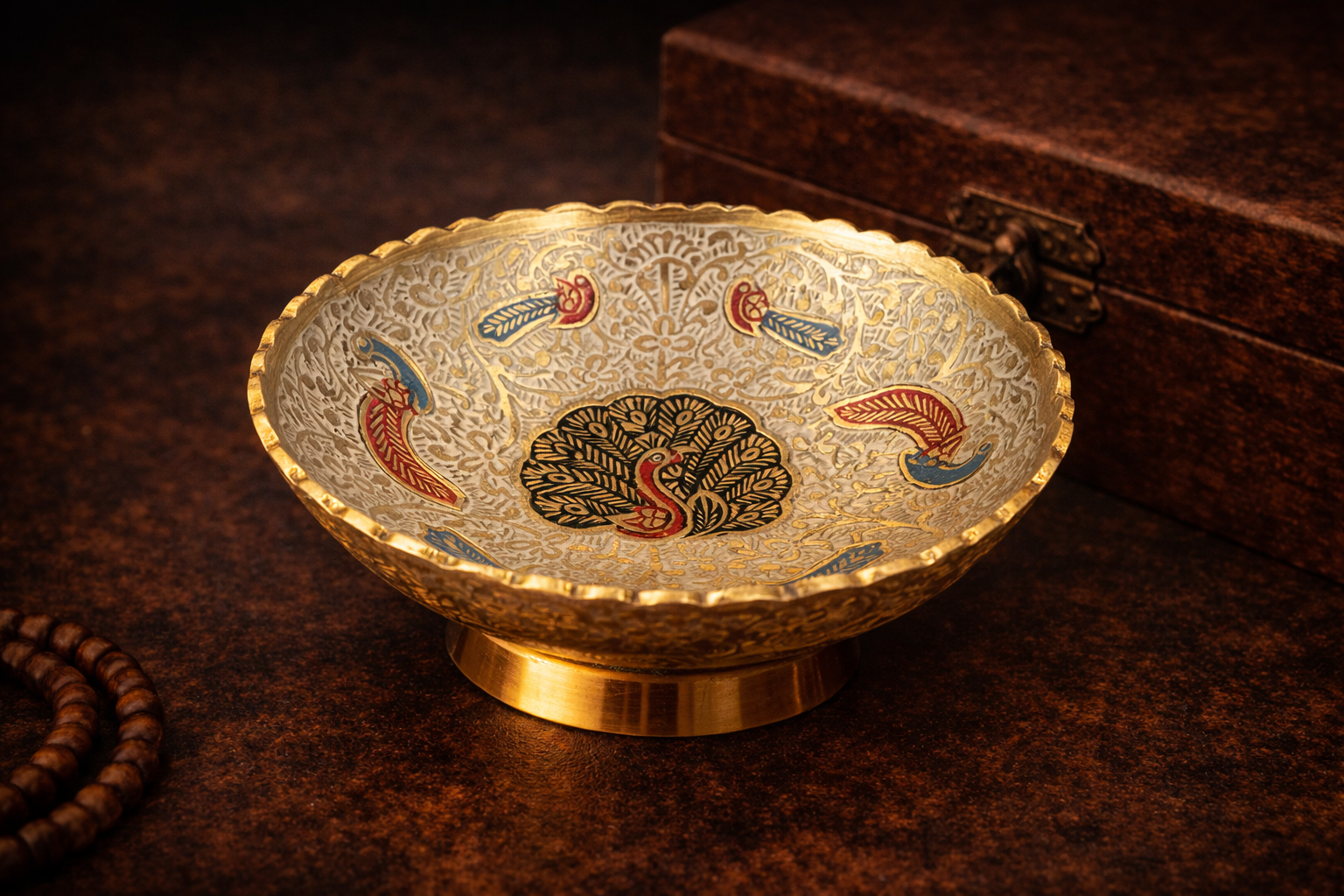 Auspicious Wealth Peacock Copper Bowl