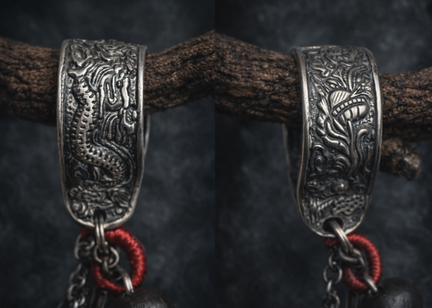 Dragon & Phoenix Harmony Handcrafted Tibetan Silver Gourd Key Charm