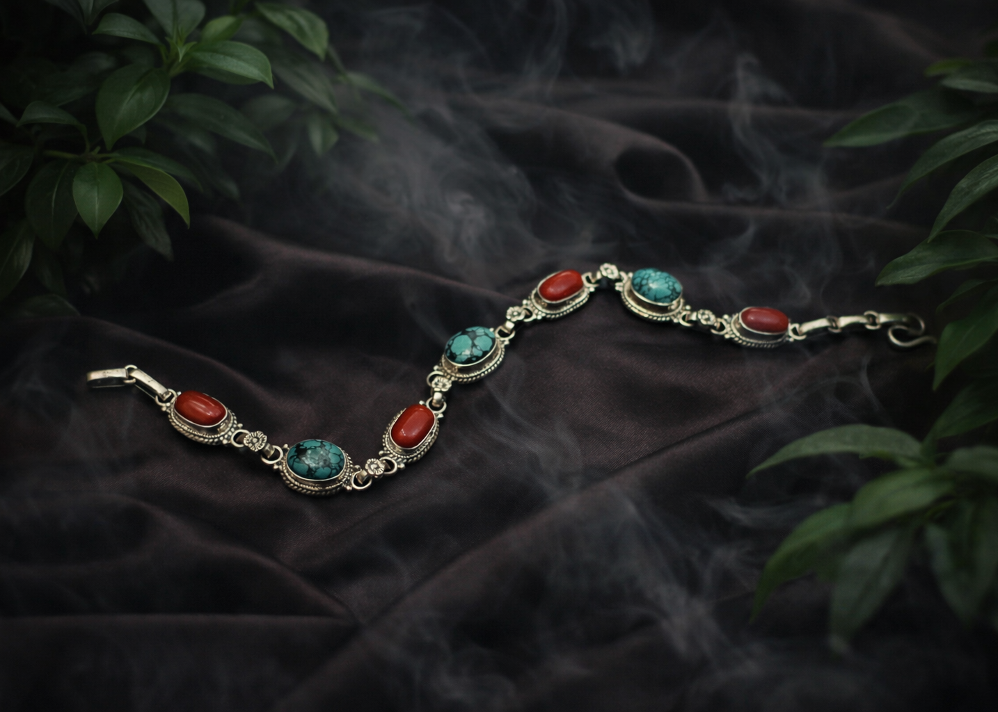 Tibetan Sacred Veins Coral & Turquoise Bracelet
