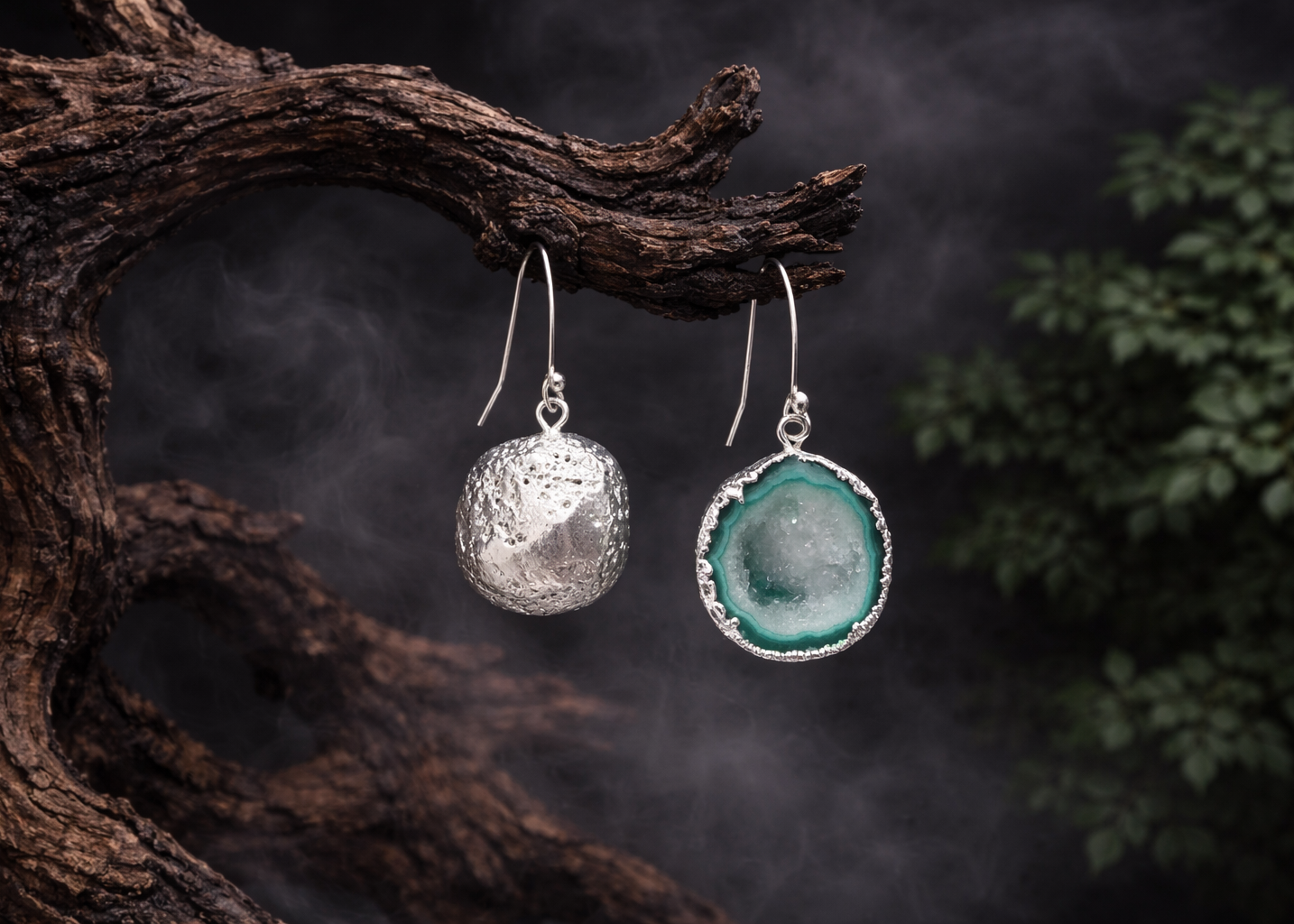 Tranquil Lake · Tibetan Silver Geode Earrings