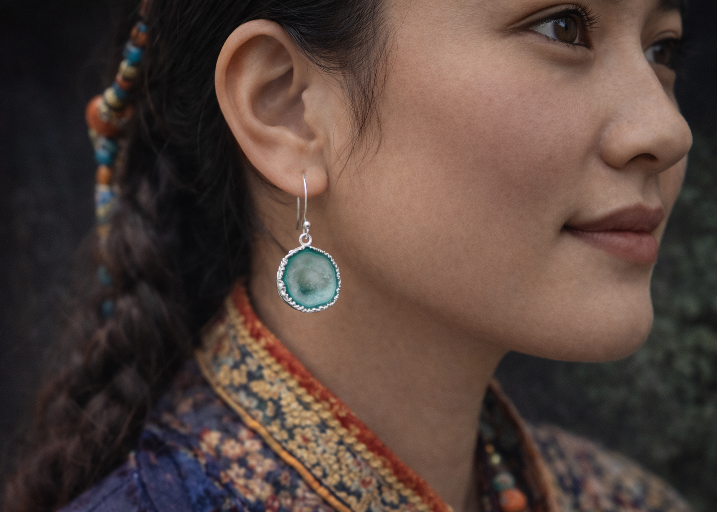 Tranquil Lake · Tibetan Silver Geode Earrings