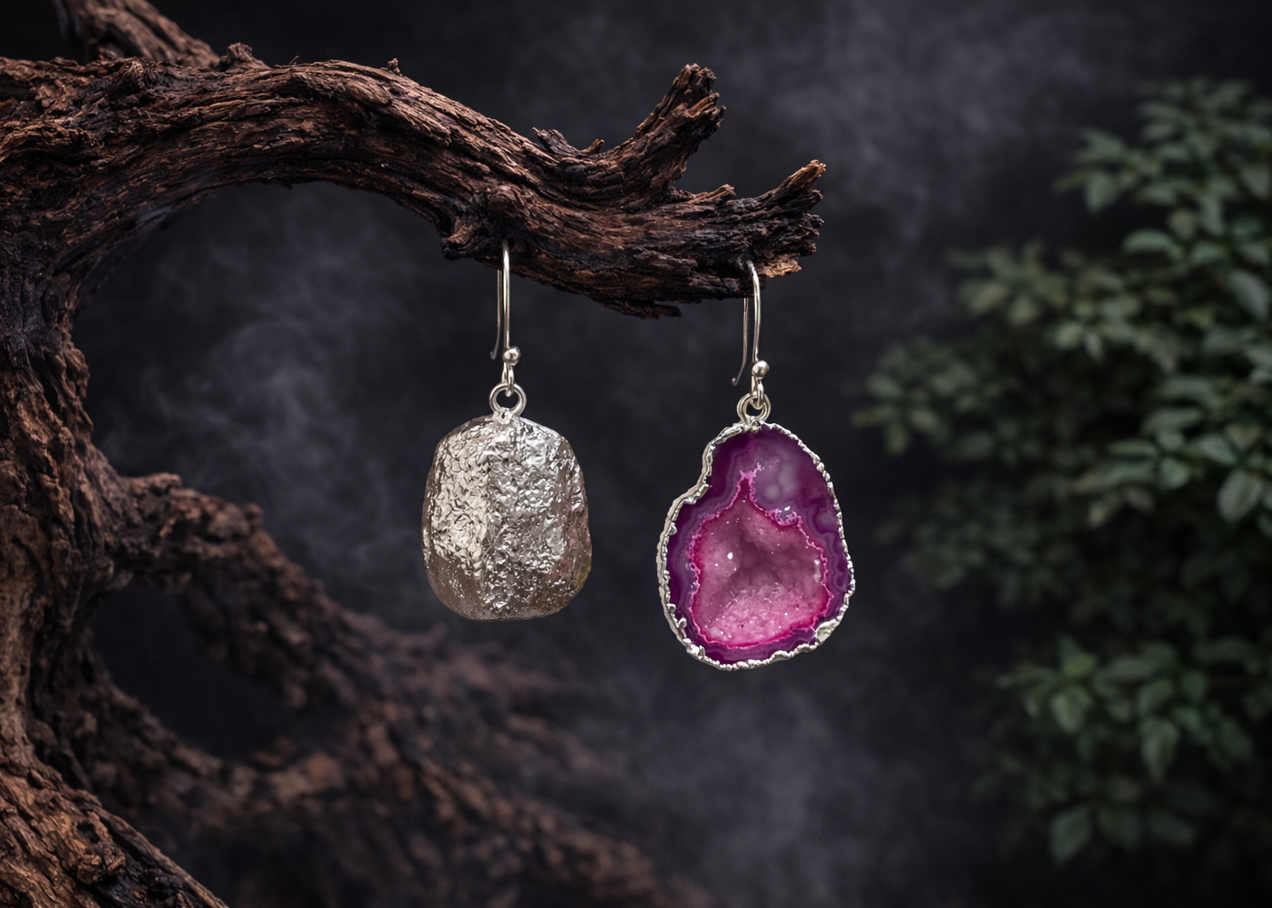Inner Bloom · Tibetan Silver Crystal Geode Earrings