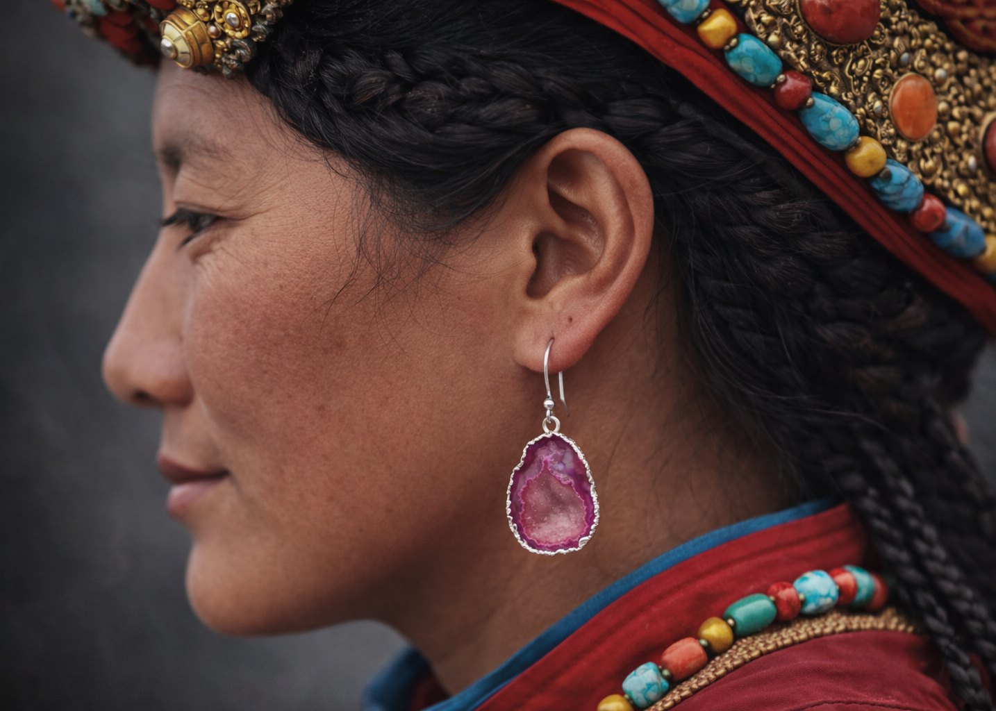 Inner Bloom · Tibetan Silver Crystal Geode Earrings