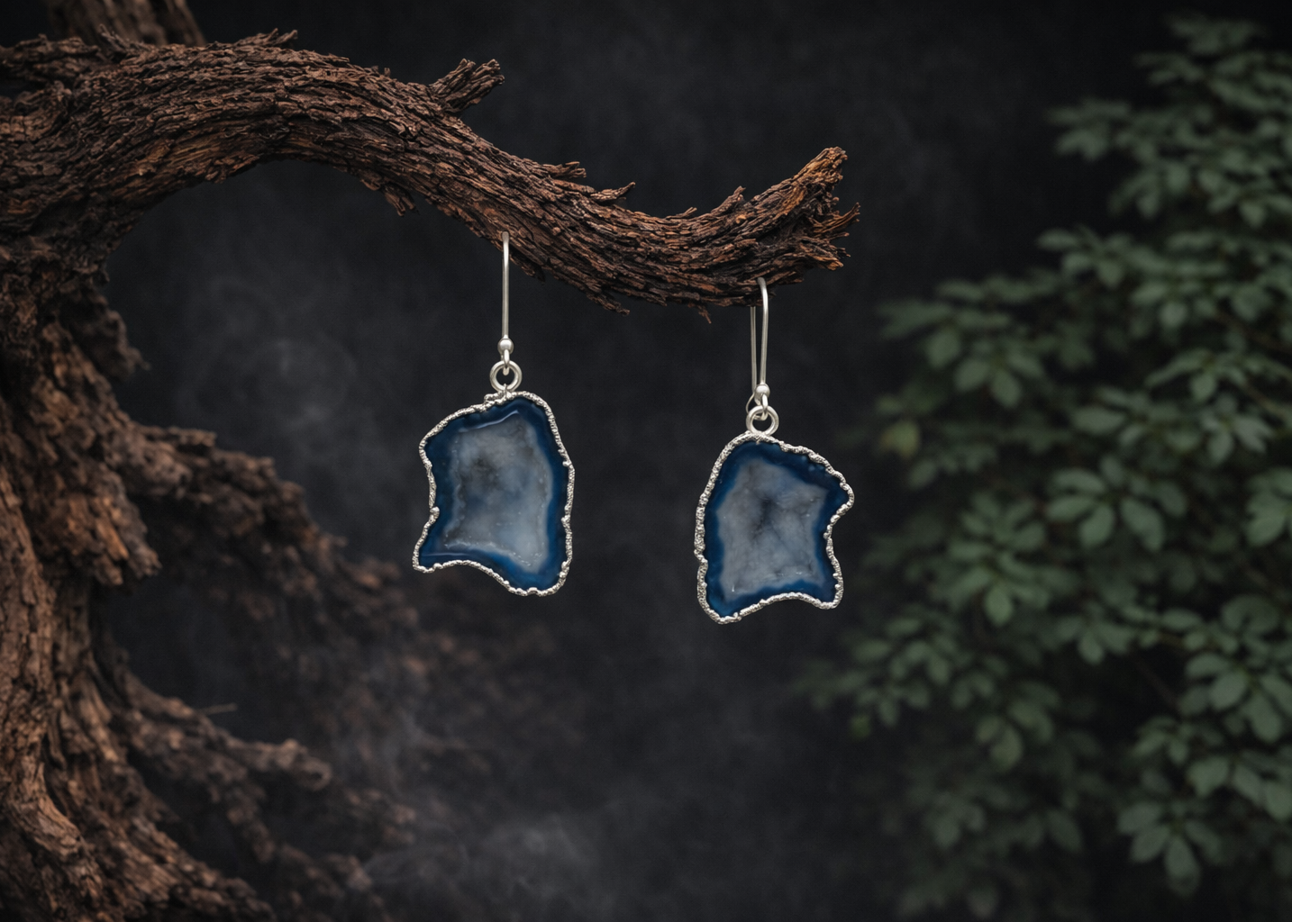 Tibetan Energy · Blue Crystal Geode Silver Earrings