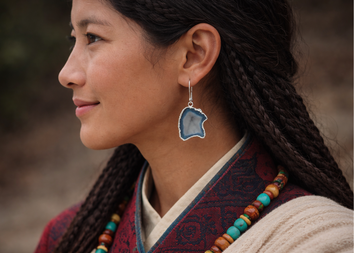 Tibetan Energy · Blue Crystal Geode Silver Earrings