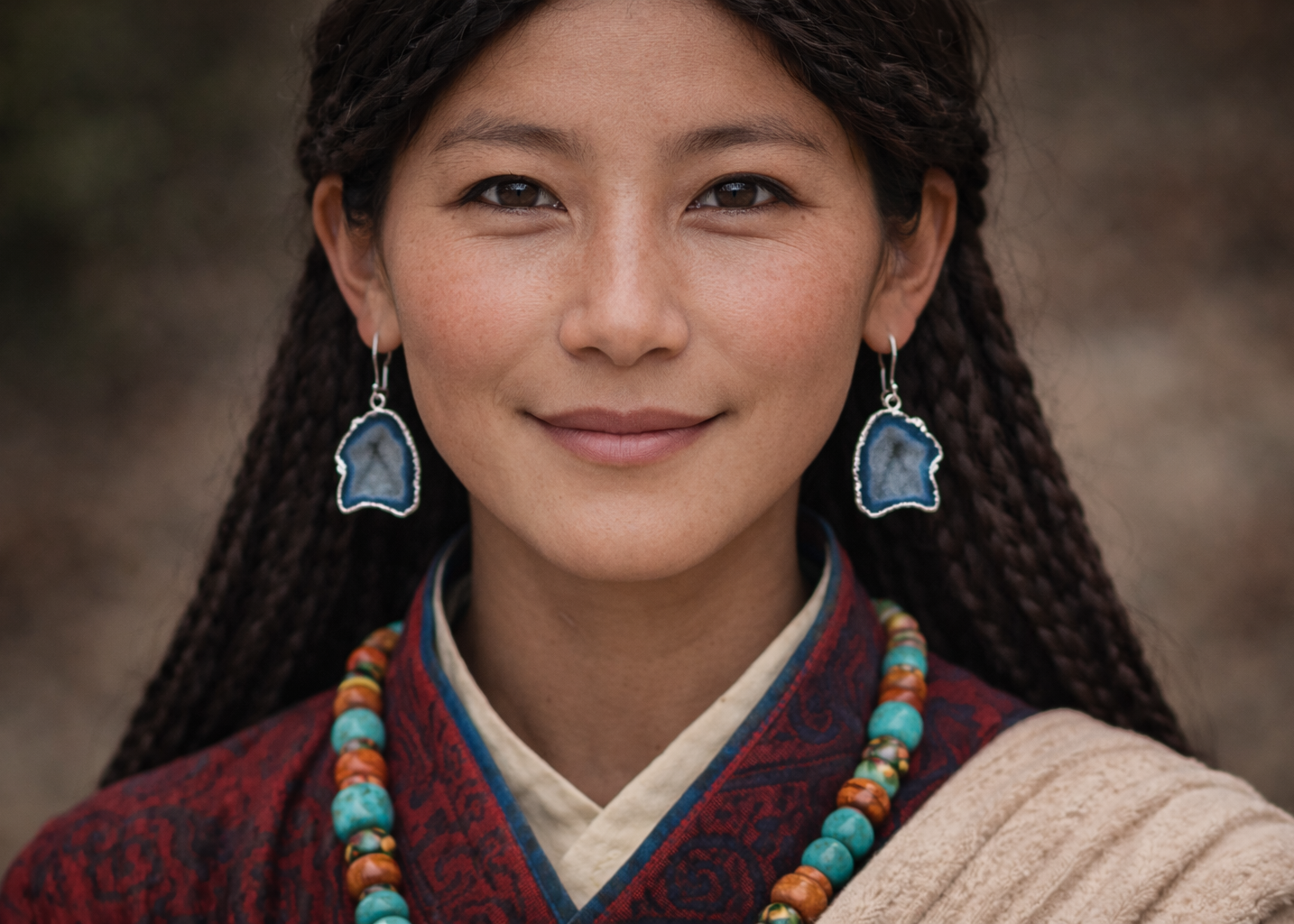 Tibetan Energy · Blue Crystal Geode Silver Earrings