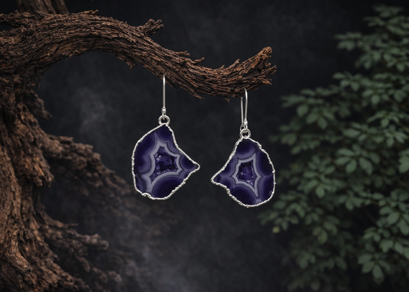 Quiet Power · Tibetan Blue Crystal Geode Silver Earrings