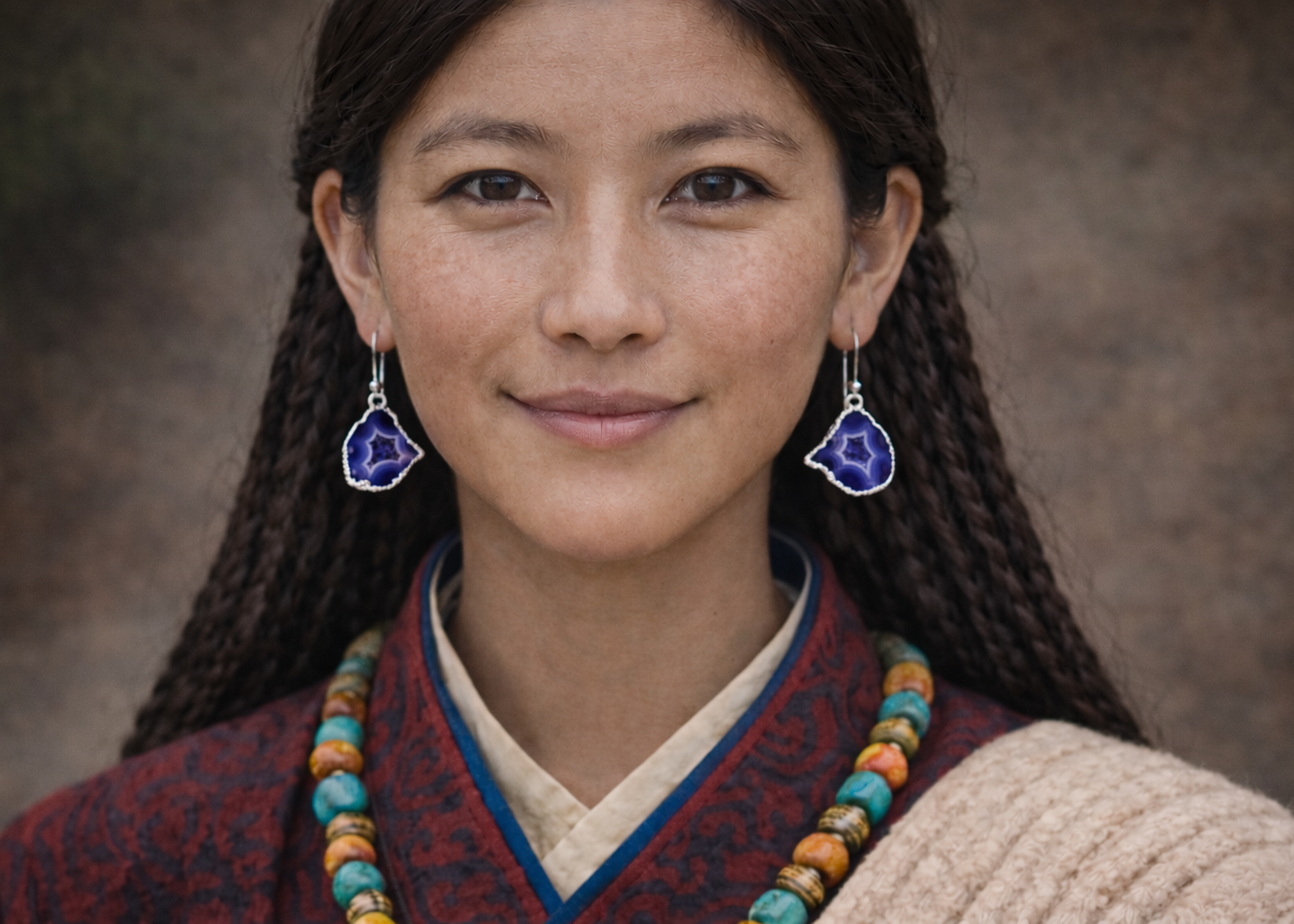 Quiet Power · Tibetan Blue Crystal Geode Silver Earrings