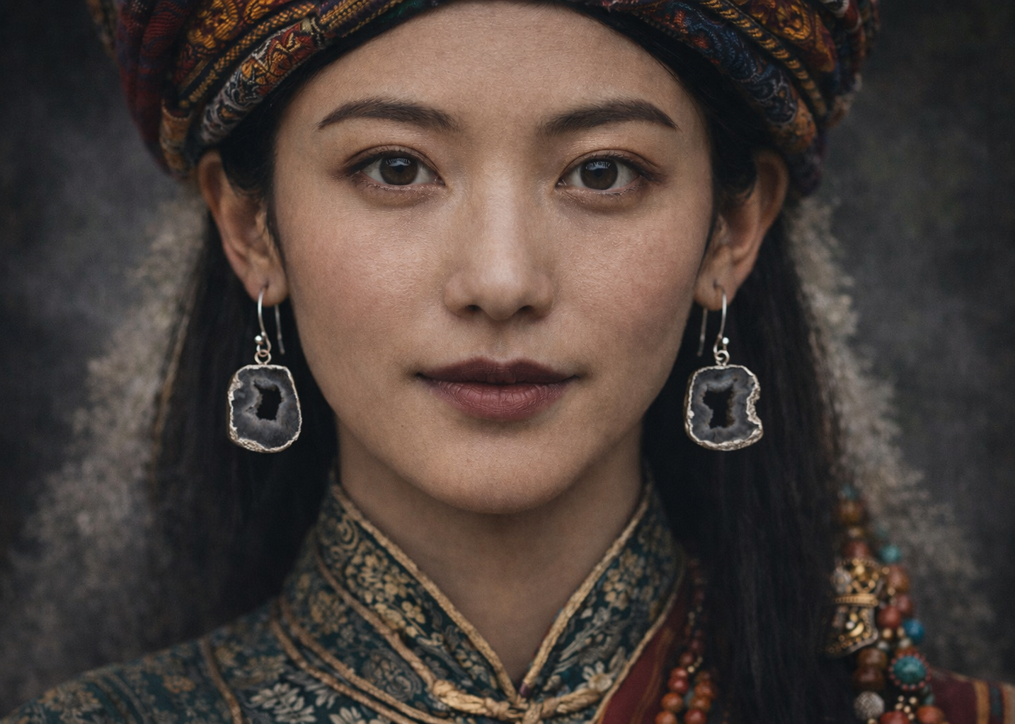Powerful Core · Tibetan Black Crystal Geode Silver Earrings