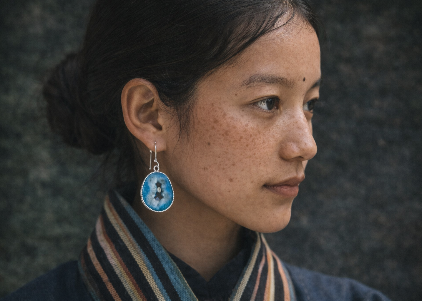 Held by Blue · Tibetan Blue Agate Geode Silver Earrings