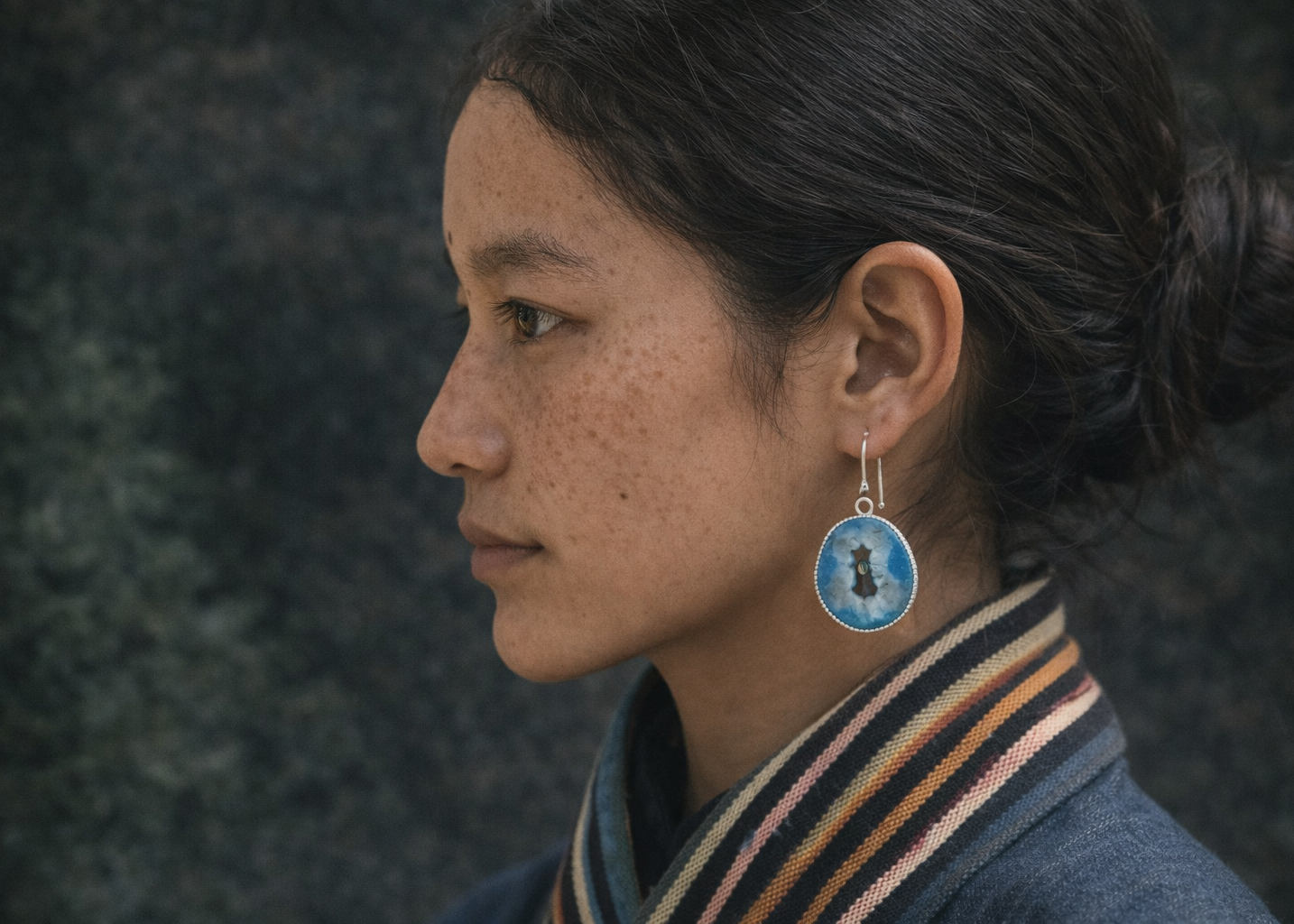 Held by Blue · Tibetan Blue Agate Geode Silver Earrings