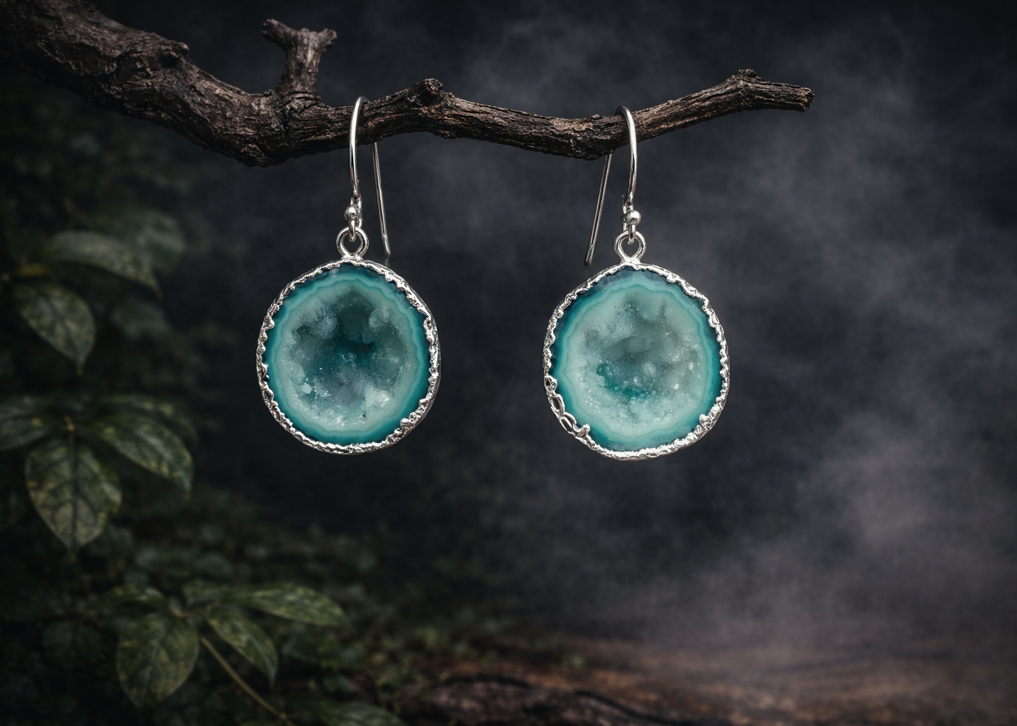 Tranquil Lake · Tibetan Silver Geode Earrings