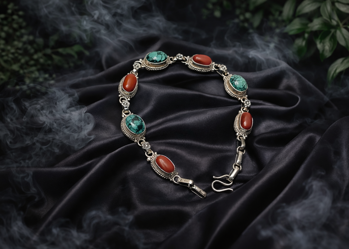 Tibetan Sacred Veins Coral & Turquoise Bracelet