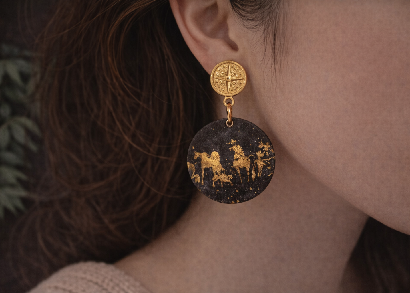 Midnight Gilded Echo Ceramic Earrings