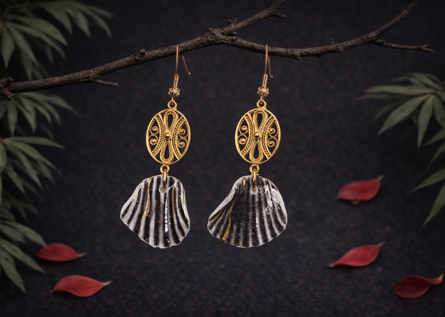 Midnight Gilded Echo Ceramic Earrings