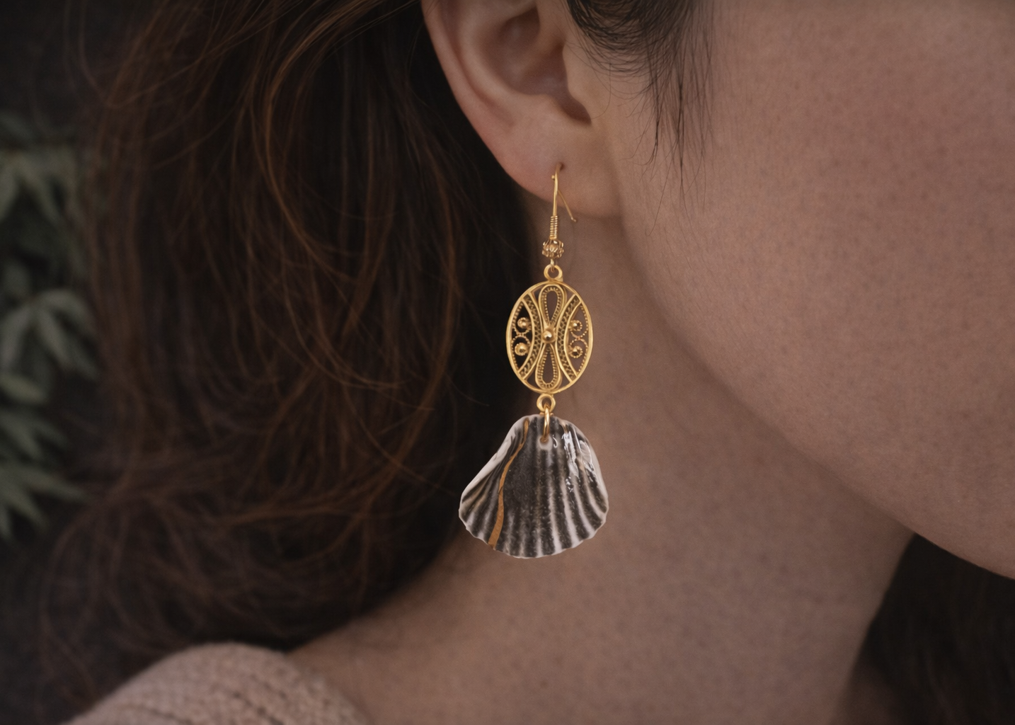 Midnight Gilded Echo Ceramic Earrings