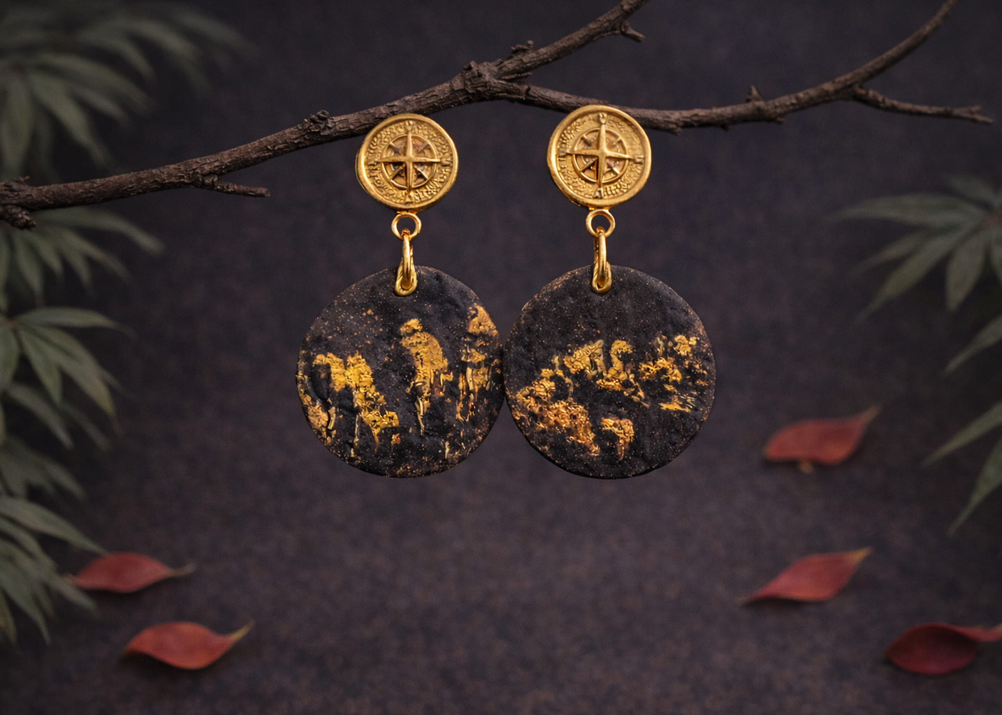 Midnight Gilded Echo Ceramic Earrings