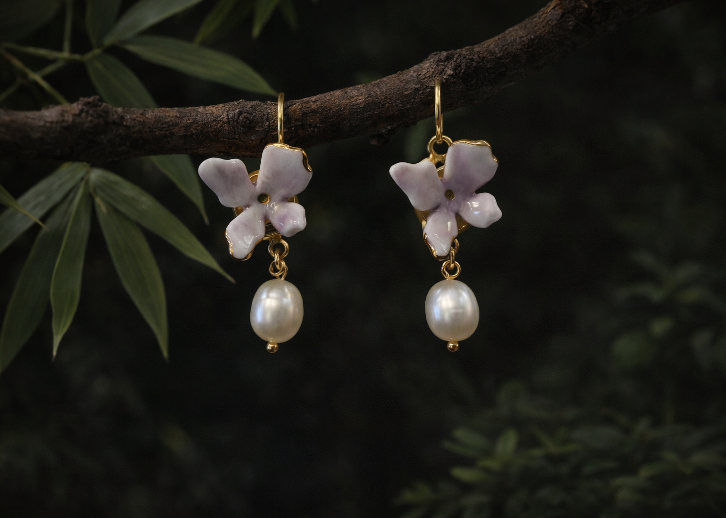 Mist Blossom Ceramic Pearl Earrings