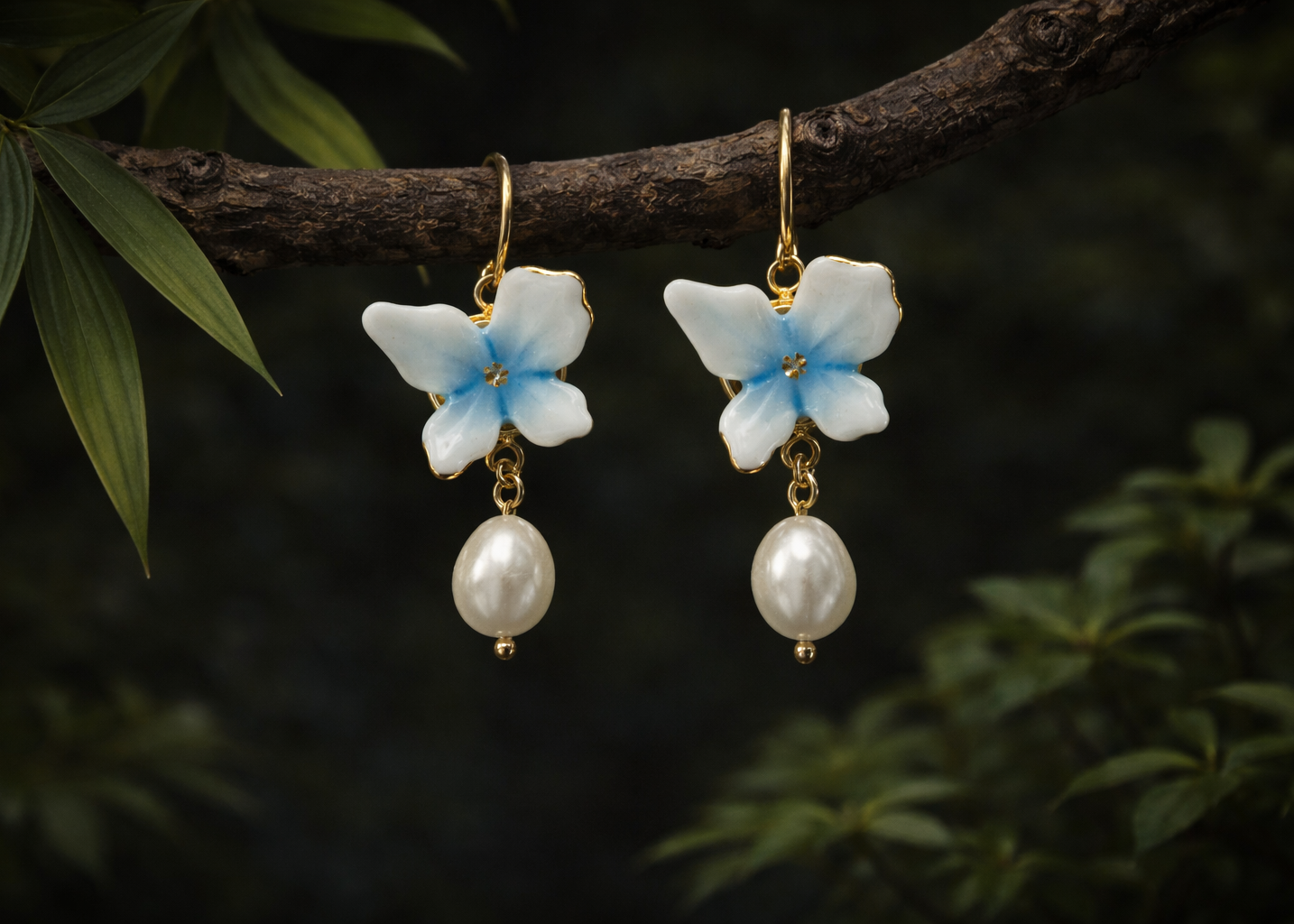 Mist Blossom Ceramic Pearl Earrings