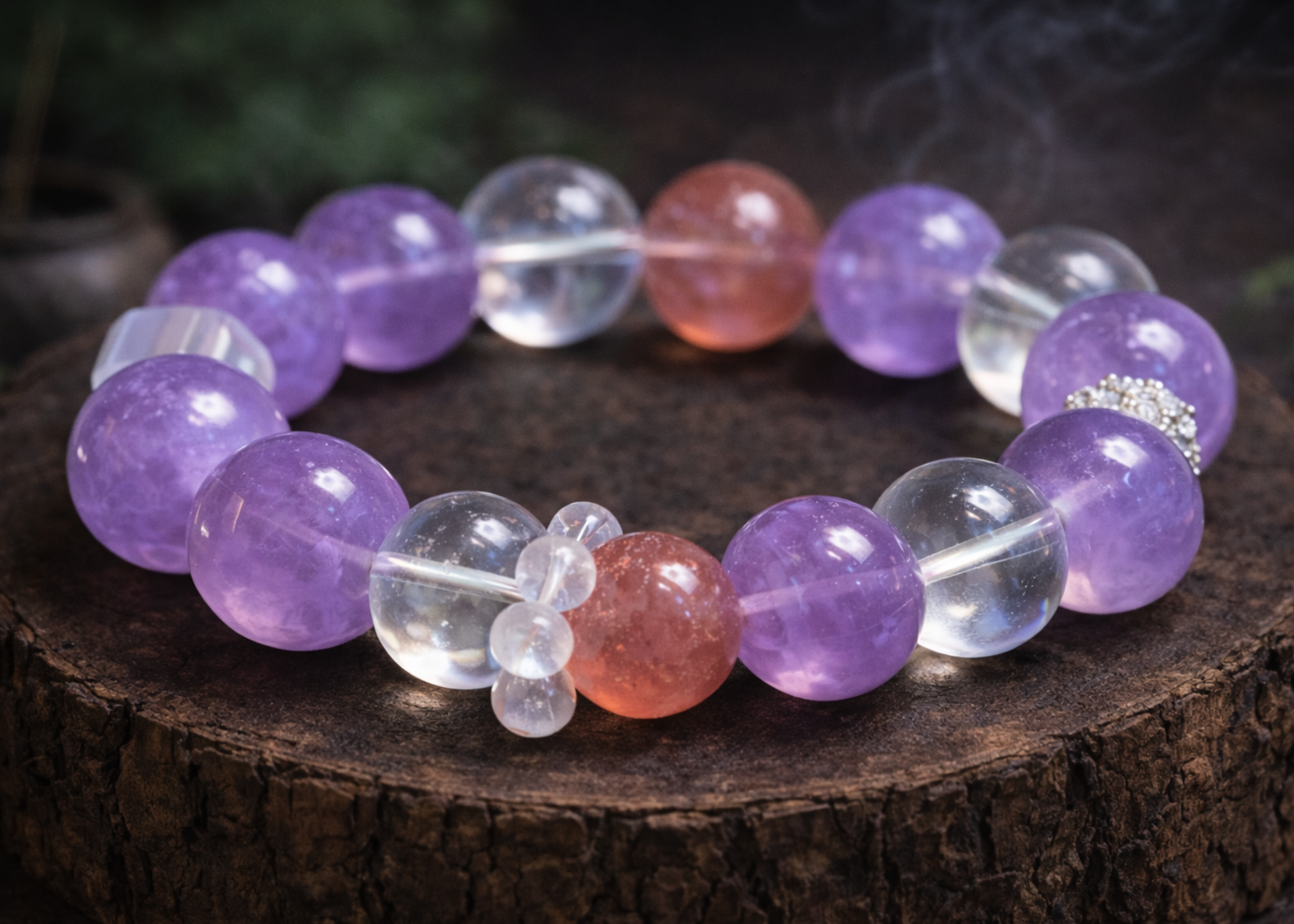 Strawberry Blossom Amethyst Tibetan Bracelet