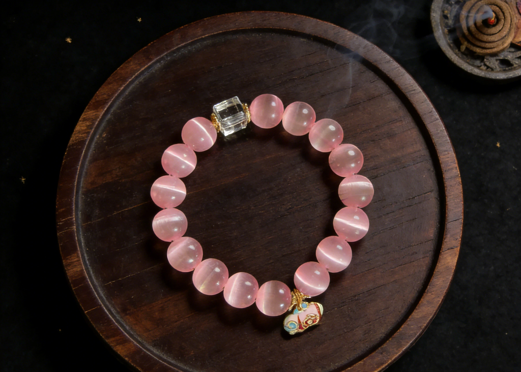 Pink Insight Tibetan Cat’s Eye Blessing Bracelet
